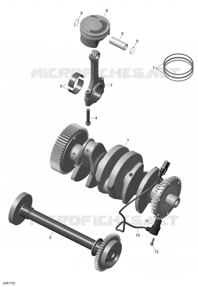 Kurbelwelle, Kolben und Ausgleichswelle